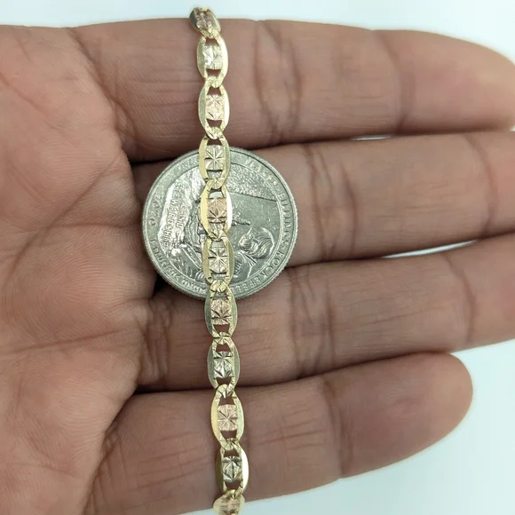 14kt Real Gold Solid Tricolor Valentino Bracelet 4.85 Mm 8 Inches